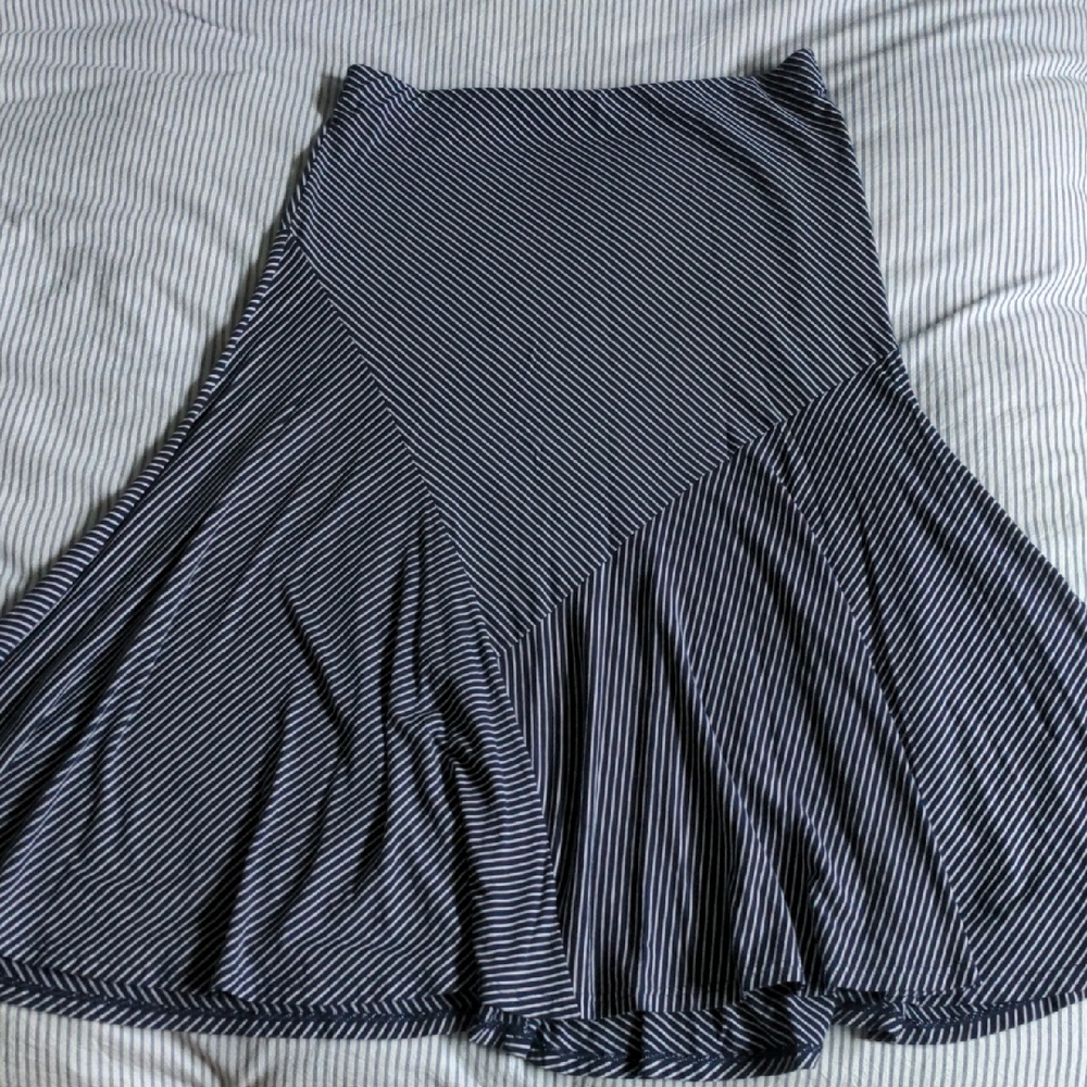 Chaps Navy/White Striped, A-Line, Long, Maxi, Petite Size Large Skirt